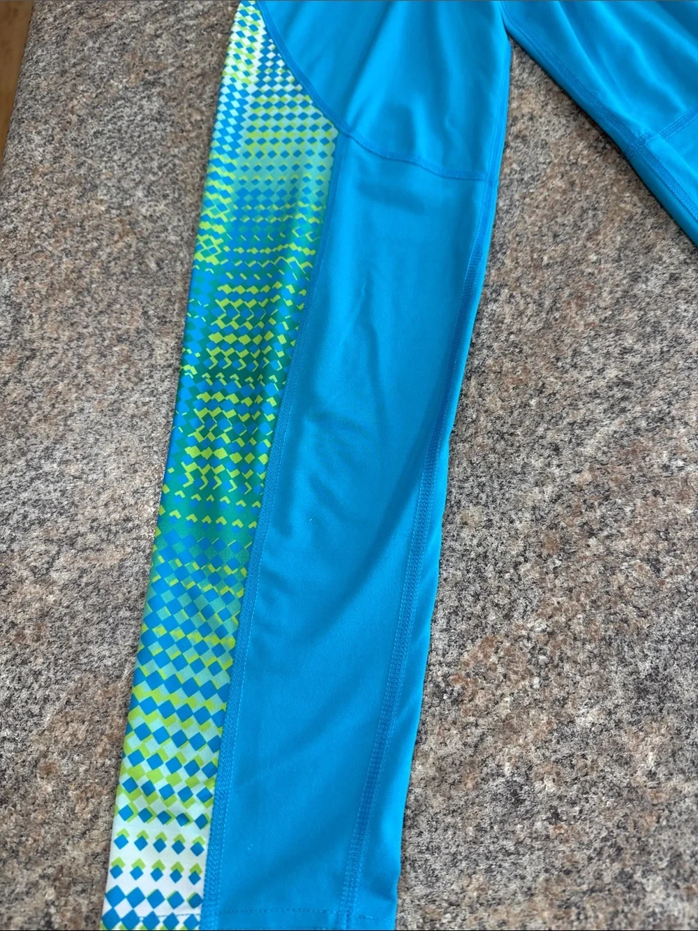 Spyder Teal Girls' Athletic Leggings with Green Accent Panels size small/medium